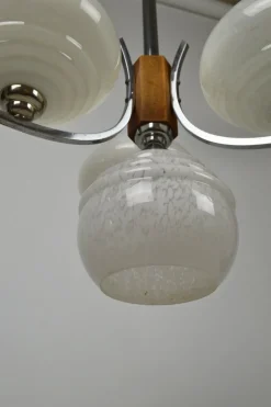 Best Pamono Art Deco French Wood and Chrome Chandelier, 1940s