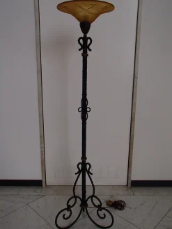 Best Pamono Art Deco Iron and Glass Floor Lamp by Degue for Verrerie D'Art Degué, 1930s