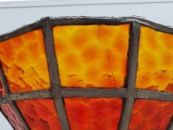 Online Pamono Art Deco Lamp in Forged Iron and Red Stained Glass, 1930