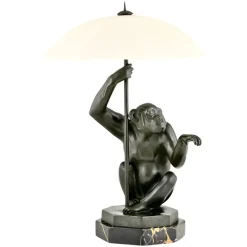 Best Pamono Art Deco Monkey with Umbrella Lamp by Max Le Verrier, 1927