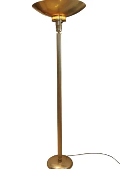 Pamono Art Deco Odeonesque Floor Lamp with Fluted Column Centre & Large Dished Uplighter, 1920s