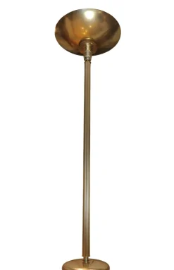 Pamono Art Deco Odeonesque Floor Lamp with Fluted Column Centre & Large Dished Uplighter, 1920s
