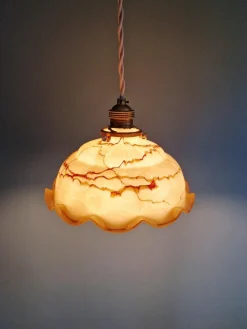 Best Pamono Art Deco Pendant Light in Marbled and Scalloped Opaline from Scailmont Glassworks, Belgium, 1920s-1930s