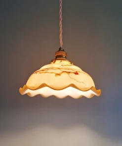 Best Pamono Art Deco Pendant Light in Marbled and Scalloped Opaline from Scailmont Glassworks, Belgium, 1920s-1930s