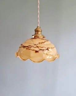 Best Pamono Art Deco Pendant Light in Marbled and Scalloped Opaline from Scailmont Glassworks, Belgium, 1920s-1930s
