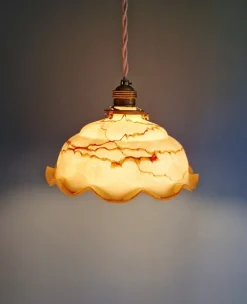 Best Pamono Art Deco Pendant Light in Marbled and Scalloped Opaline from Scailmont Glassworks, Belgium, 1920s-1930s