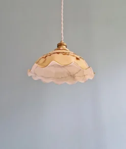 Best Pamono Art Deco Pendant Light in Marbled and Scalloped Opaline from Scailmont Glassworks, Belgium, 1920s-1930s