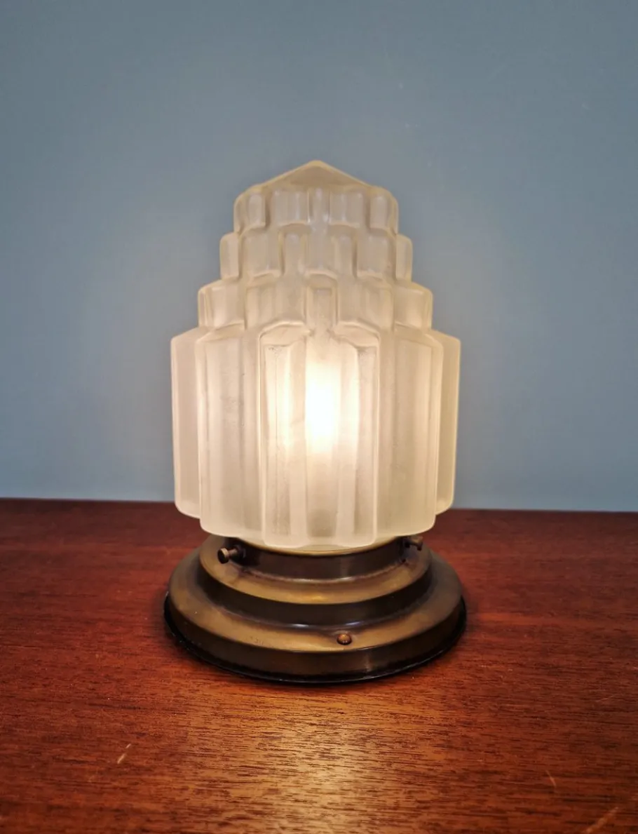 Clearance Pamono Art Deco Skyscraper Satin Glass Ceiling Light, 1930s