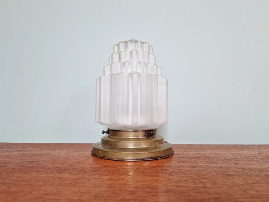 Clearance Pamono Art Deco Skyscraper Satin Glass Ceiling Light, 1930s