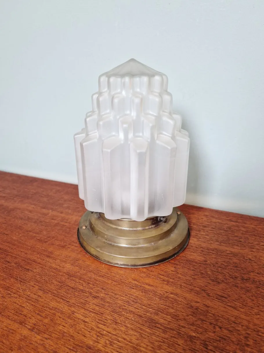 Clearance Pamono Art Deco Skyscraper Satin Glass Ceiling Light, 1930s