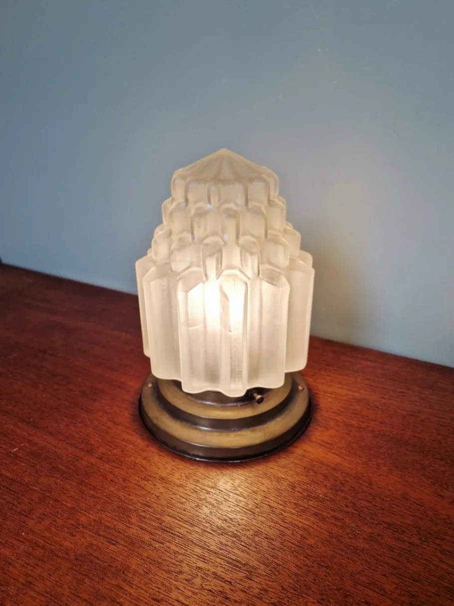 Clearance Pamono Art Deco Skyscraper Satin Glass Ceiling Light, 1930s