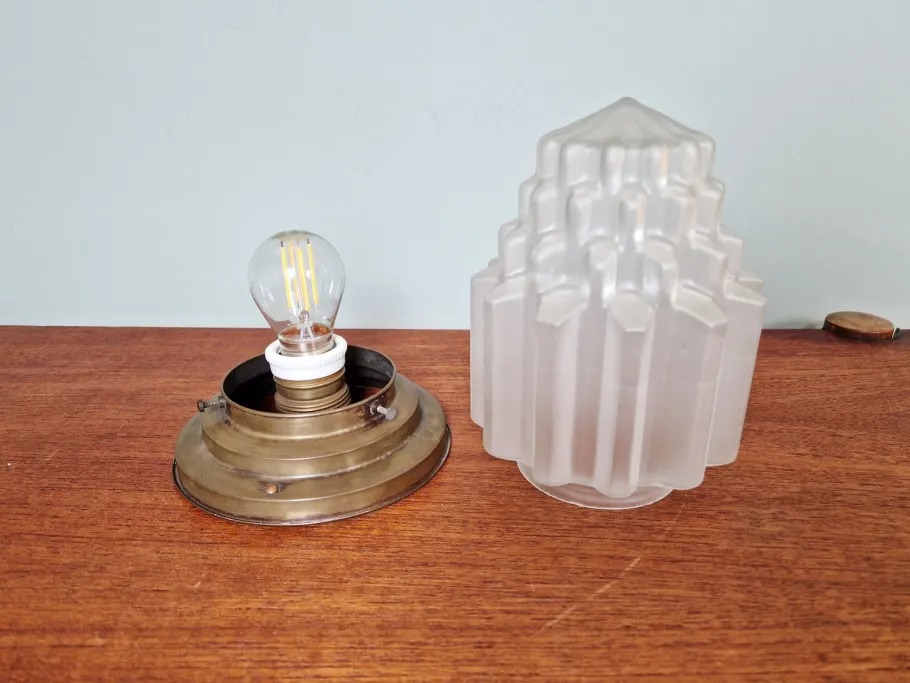 Clearance Pamono Art Deco Skyscraper Satin Glass Ceiling Light, 1930s