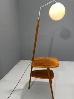 New Pamono Art Deco Style Floor Lamp with Milk Glass and Side Table from Thonet, Former Czechoslovakia, 1950s