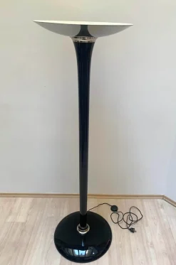 Online Pamono Art Deco Style Floor Lamp in Black Lacquer and Nickel