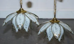 Clearance Pamono Art Deco Style Glass Lotus Ceiling Lamps, 1960s, Set of 2