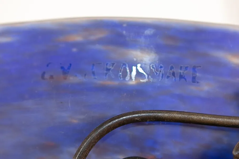 Outlet Pamono Art Deco Wrought Iron and Pate de Verre Lamp by G. V. Croismare for Muller Frères, France, 1925