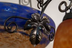 Outlet Pamono Art Deco Wrought Iron and Pate de Verre Lamp by G. V. Croismare for Muller Frères, France, 1925