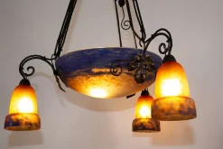 Outlet Pamono Art Deco Wrought Iron and Pate de Verre Lamp by G. V. Croismare for Muller Frères, France, 1925