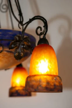 Outlet Pamono Art Deco Wrought Iron and Pate de Verre Lamp by G. V. Croismare for Muller Frères, France, 1925