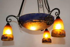 Outlet Pamono Art Deco Wrought Iron and Pate de Verre Lamp by G. V. Croismare for Muller Frères, France, 1925