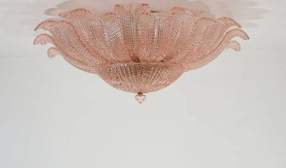 Best Pamono Art Glass Flower Ceiling Lamp in Murano Pink Color, 1990s