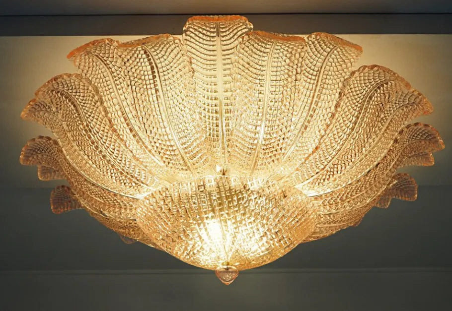 Best Pamono Art Glass Flower Ceiling Lamp in Murano Pink Color, 1990s