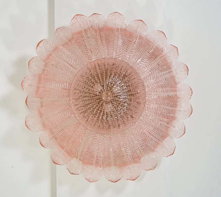 Best Pamono Art Glass Flower Ceiling Lamp in Murano Pink Color, 1990s