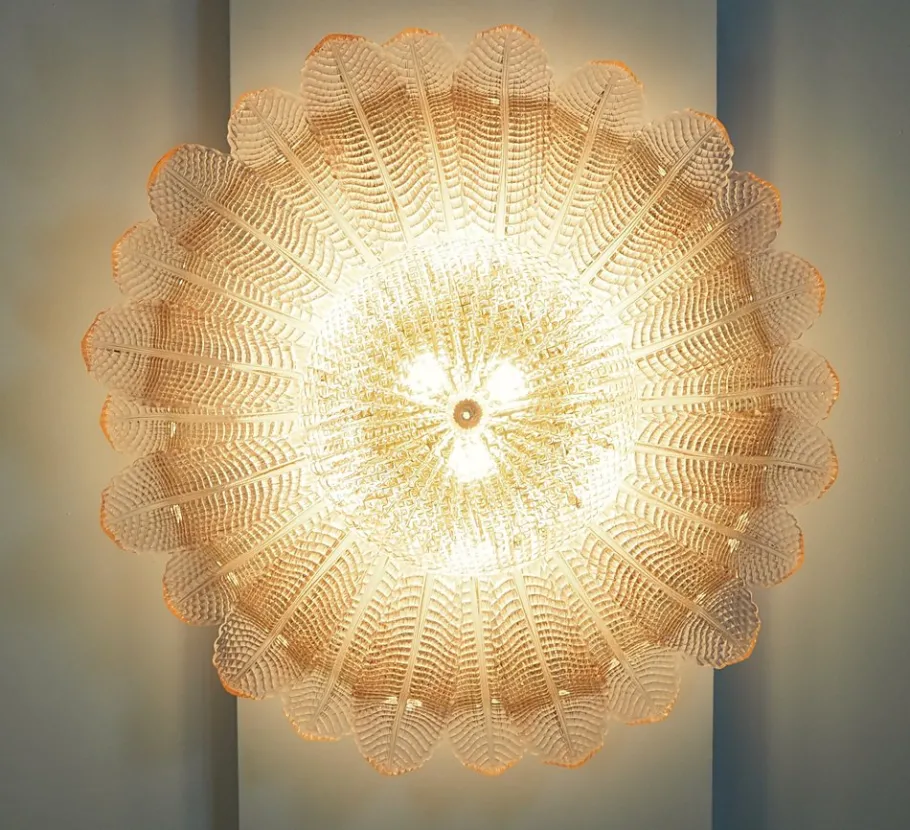 Best Pamono Art Glass Flower Ceiling Lamp in Murano Pink Color, 1990s