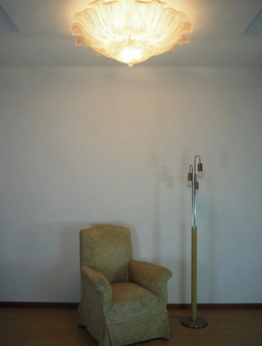 Best Pamono Art Glass Flower Ceiling Lamp in Murano Pink Color, 1990s