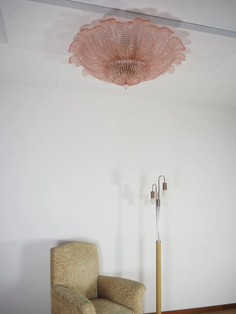 Best Pamono Art Glass Flower Ceiling Lamp in Murano Pink Color, 1990s