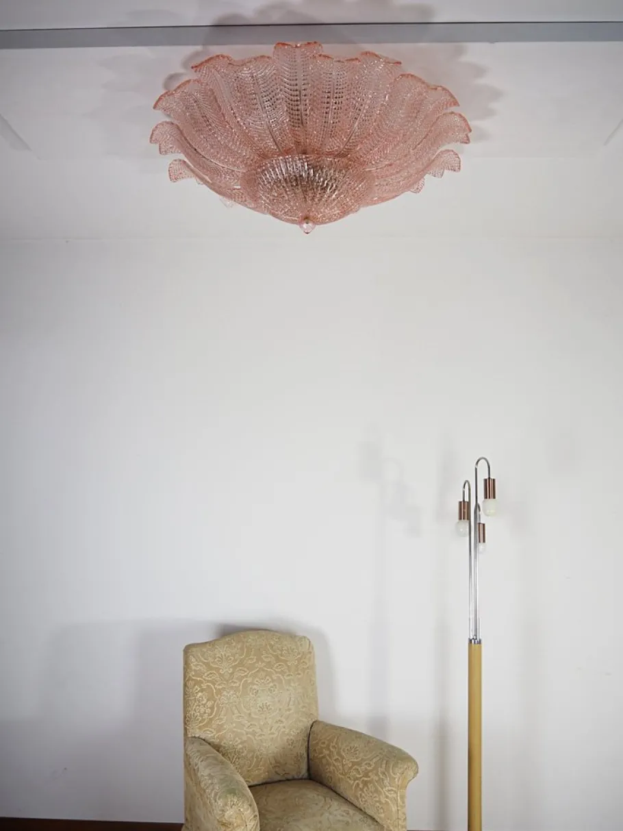 Best Pamono Art Glass Flower Ceiling Lamp in Murano Pink Color, 1990s