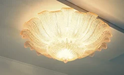 Best Pamono Art Glass Flower Ceiling Lamp in Murano Pink Color, 1990s