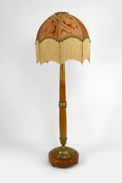 Pamono Art Nouveau Floor Lamp in Cherrywood by Paul Follot, France, 1920s