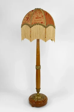 Pamono Art Nouveau Floor Lamp in Cherrywood by Paul Follot, France, 1920s