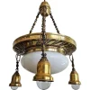 Best Pamono Art Nouveau Polished Brass Chandelier with Opaline Glass Dome, Austria, 1910s