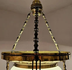 Best Pamono Art Nouveau Polished Brass Chandelier with Opaline Glass Dome, Austria, 1910s