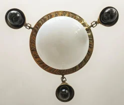 Best Pamono Art Nouveau Polished Brass Chandelier with Opaline Glass Dome, Austria, 1910s