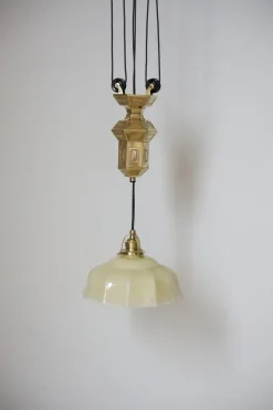 Clearance Pamono Art Nouveau Pull Down Brass Pendant Light, 1890s