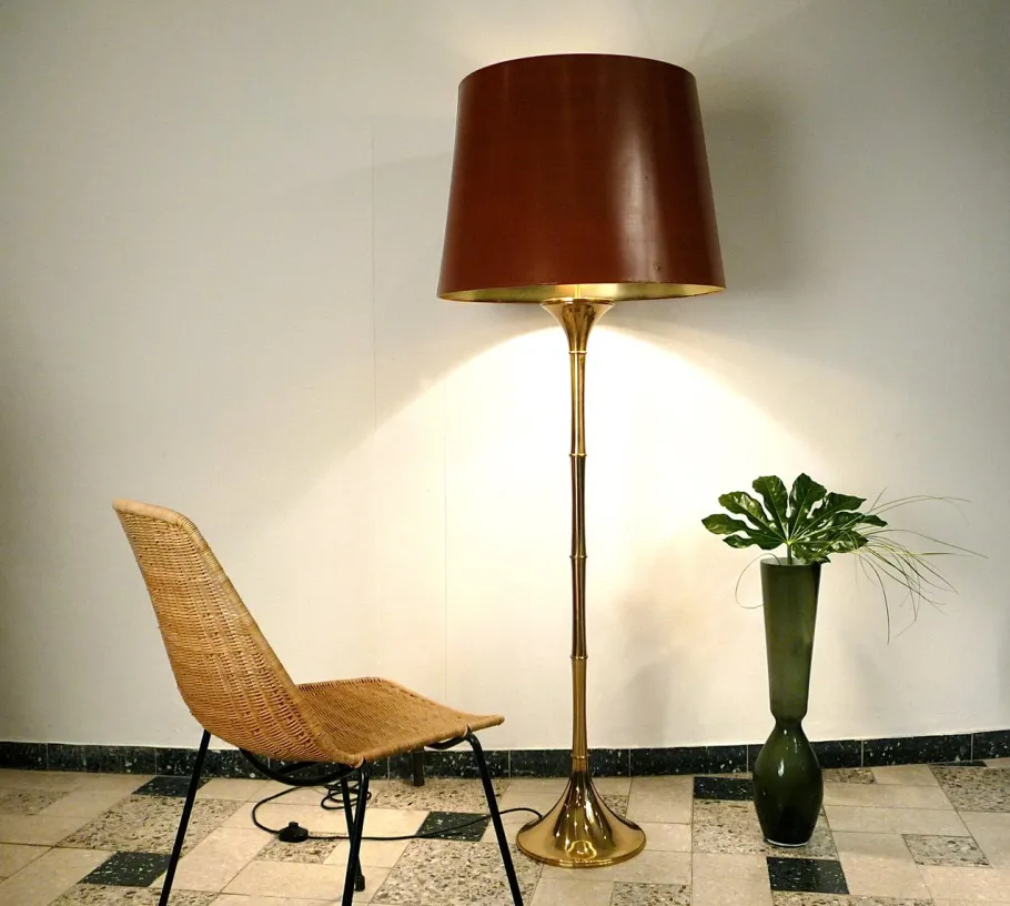 Sale Pamono Bamboo Brass Floor Lamp by Ingo Maurer for Design M, 1960s