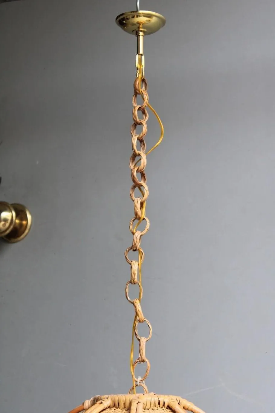 Best Pamono Bamboo, Straw and Brass Pendants, Italy, 1970s, Set of 2