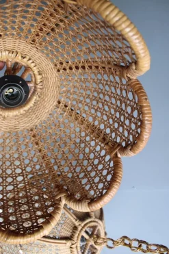 Best Pamono Bamboo, Straw and Brass Pendants, Italy, 1970s, Set of 2