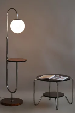 Clearance Pamono Bauhaus Floor Lamp in Walnut and Chrome, 1930s