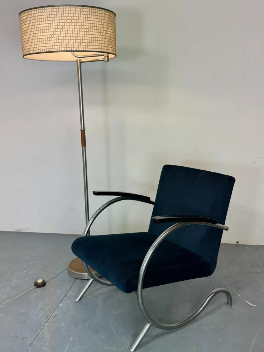 Hot Pamono Bauhaus Wood and Steel Floor Lamp, 1950s