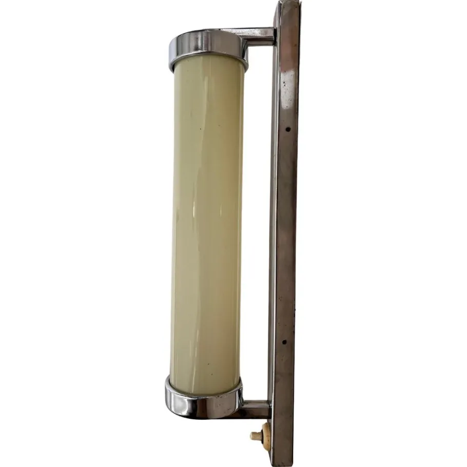 Best Pamono Big Chrome Milk Glass Bauhaus / Functionalist Wall Lamp - 1930s