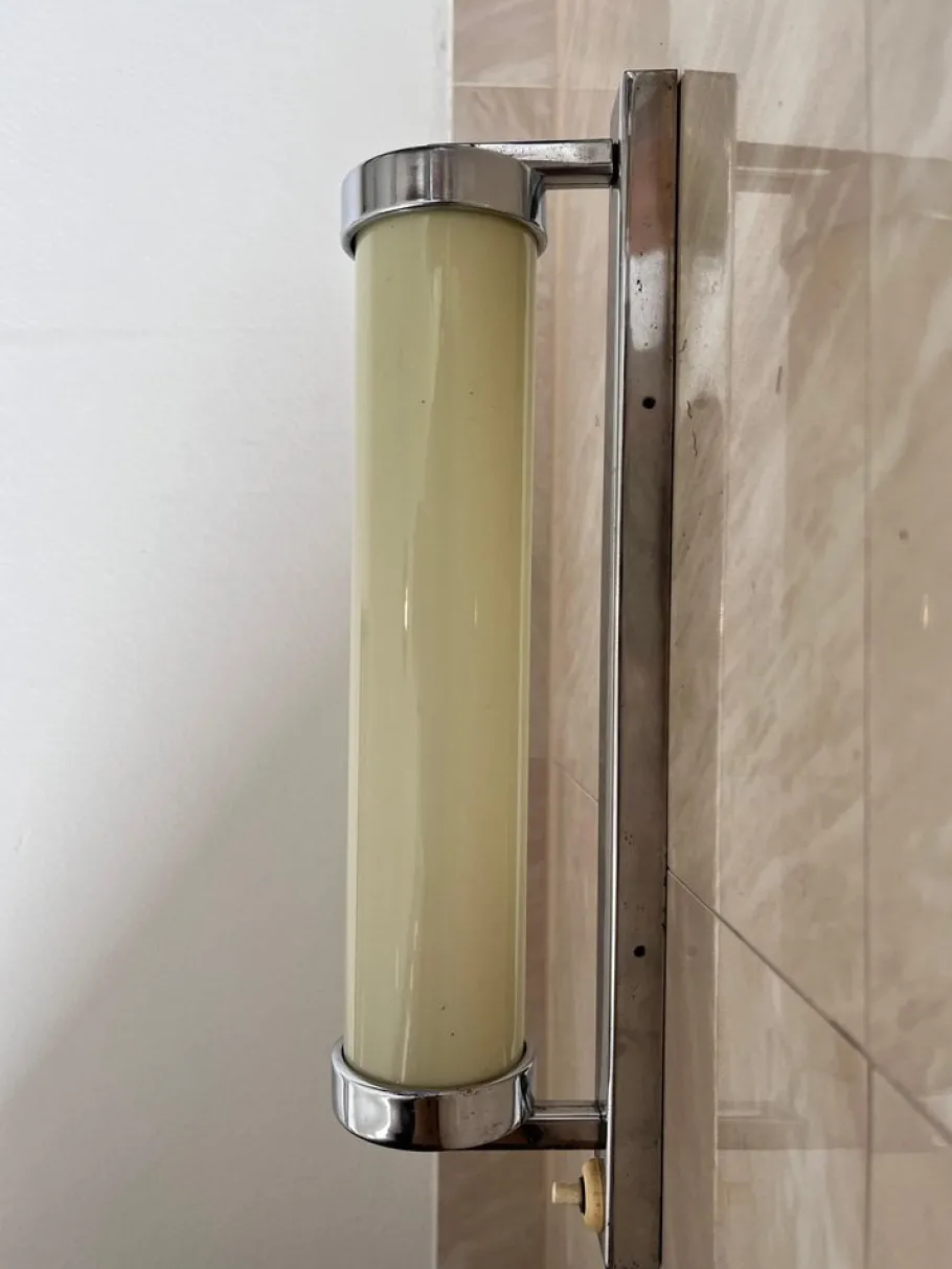 Best Pamono Big Chrome Milk Glass Bauhaus / Functionalist Wall Lamp - 1930s