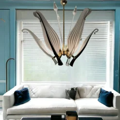 Best Pamono Black and White Murano Glass Chandelier by Franco Luce Seguso, 1960s