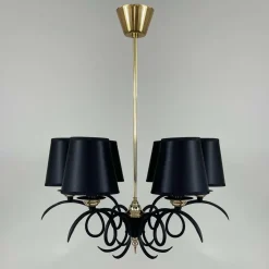 Best Pamono Black Cast Iron and Brass Chandelier from Jean Royere, France, 1950s