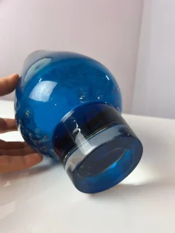 Clearance Pamono Blue Glass Vase by Heinrich Löffelhardt for Schott Zwiesel