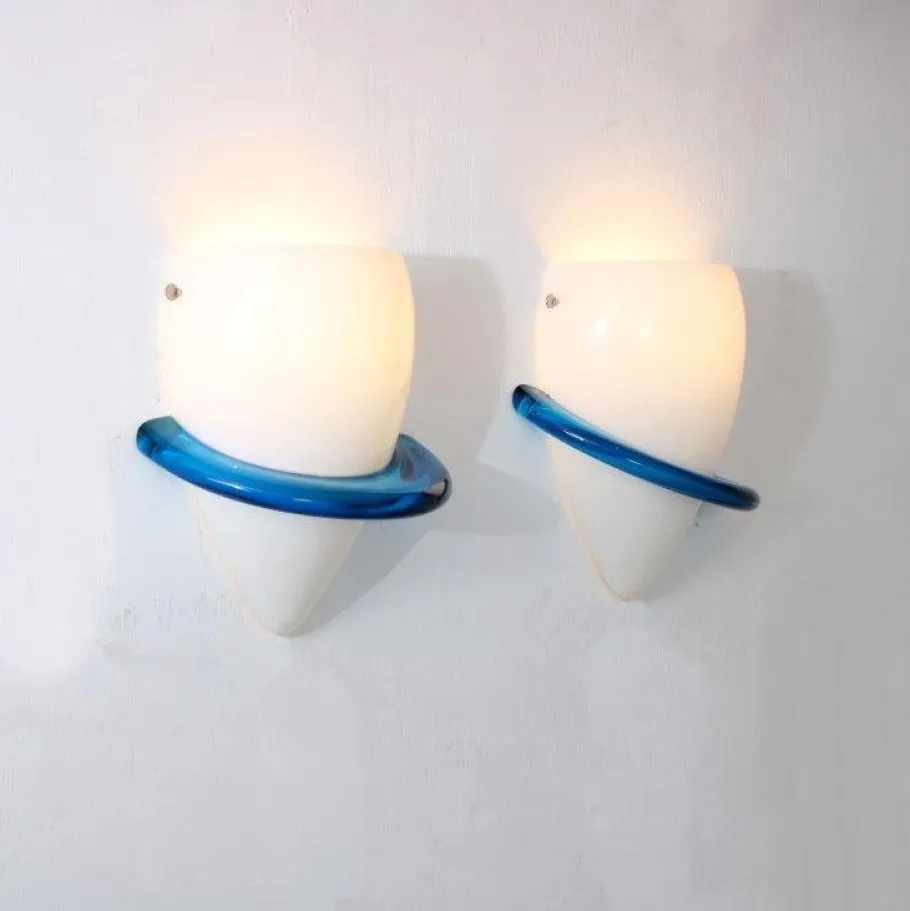 Best Pamono Blue Swan Wall Lamps by Tinu Aufiero for Venini, Italy, 1990s, Set of 2