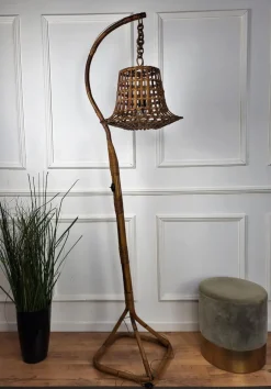 New Pamono Bohemian Modernist Italian Bamboo Rattan Tall Floor Lamp